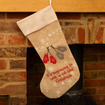Embroidered Hessian Christmas Stocking