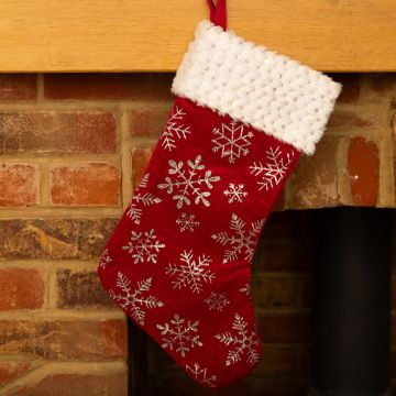 Festive Burgundy with Silver Snowflakes - Christmas Stocking 