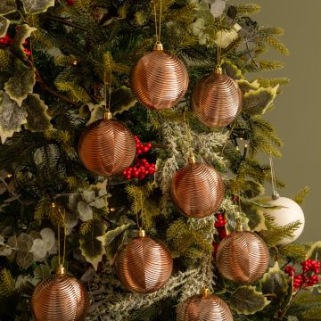 Shiny Rose Gold Baubles - Christmas Tree Decoration - Pack of 12