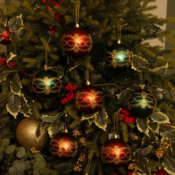Assorted Red and Green - Gold Glitter Baubles - Christmas Tree Decoration Pack of 12
