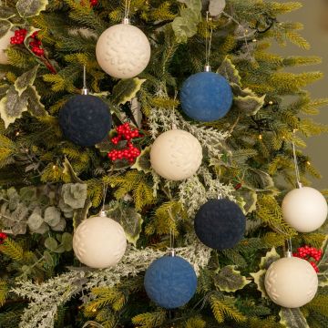 Assorted Ice Blue, Dark Blue and White Baubles - Christmas Tree Decoration - Pack of 12