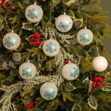 White and Blue Snowflake Glitter Baubles  - Pack of 12 - Christmas Tree Decorations