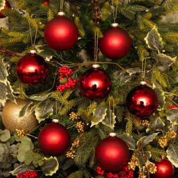 Red Glass Baubles - Pack of 12 - Christmas Tree Decoration