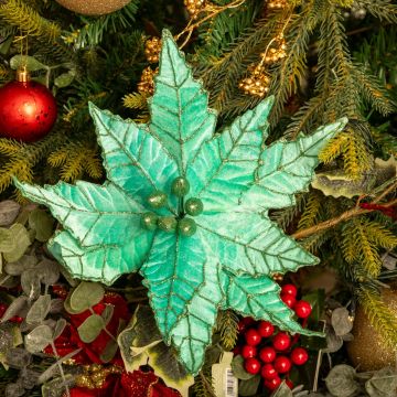 Turquoise Velvet Poinsettia - Christmas Floristry Decoration