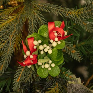 White Berry & Red Ribbon Pick - Christmas Tree Decoration 