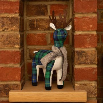 Blue Tartan Tabletop Standing Reindeer - Christmas Decoration