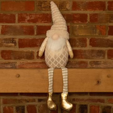 Gold and White Dangly Legs Gonk - Christmas Decoration
