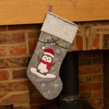 Grey Penguin Stocking - Christmas Decoration