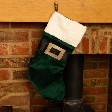 Dark Green Santa Belt Stocking - Christmas Decoration