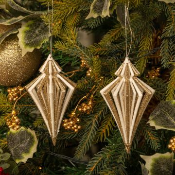 Pair of Hanging White and Champagne Finial Drops - Christmas Tree Decoration