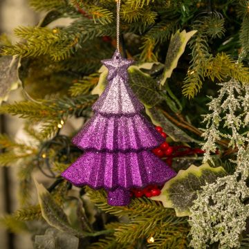 Hanging Purple Glitter Effect Tree - Christmas Tree Decoration
