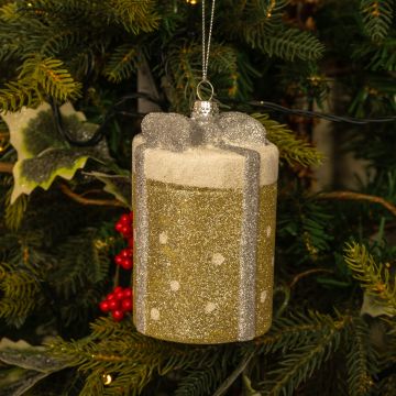 Hanging Gold and Silver Present - Christmas Tree Decoration