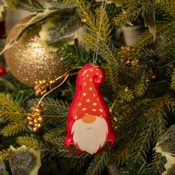 Hanging Red Decoupage Sitting Gonk - Christmas Tree Decoration