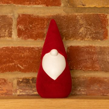 Red Flocked Wooden Standing Gonk - Christmas Decoration