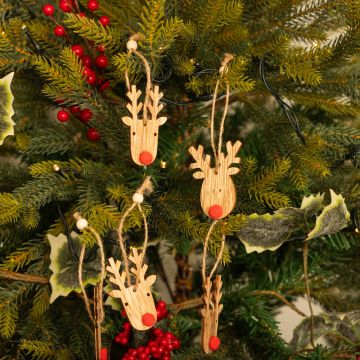 Wooden Reindeer Heads - Pack of 8 - Christmas Tree Decoration