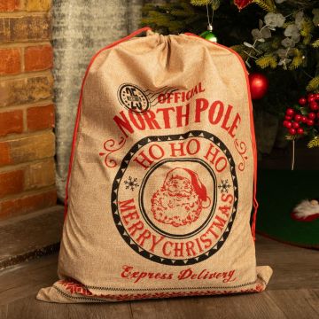 Official North Pole Hessian Sack - Christmas Decoration 