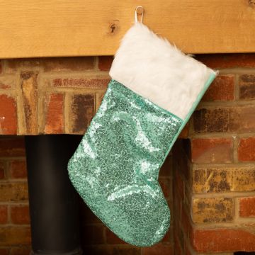 Blue Sequin Stocking - Christmas Decoration 