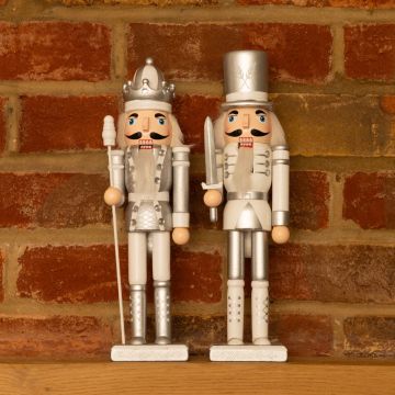 Assorted Silver and White Nutcracker - Pack of 2 - Christmas Decoration