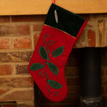 Holly Leaf Christmas Stocking - Christmas Decoration 