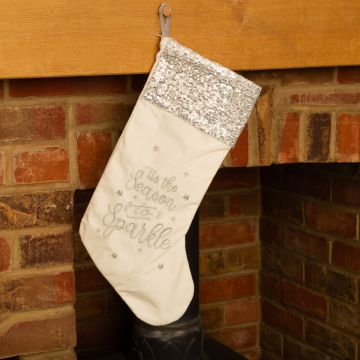 White Stocking - TIS THE SEASON TO SPARKLE - Christmas Decoration 
