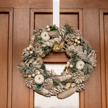 Frosted Pinecones and White Apples Wreath in a Box - Christmas Decoration