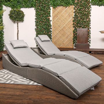 Amalfi - Grey Rattan Folding Lounger with Luxury Padded Grey Cushion