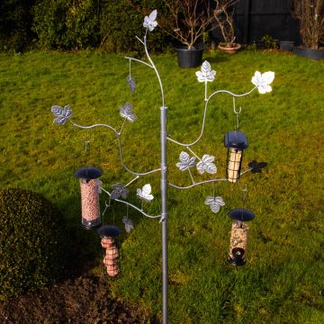 Silver Maple Leaf Design Decorative Garden Bird Feeder Dining Station