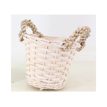 White Display Basket with rope handle to fit a 15cm Diameter pot