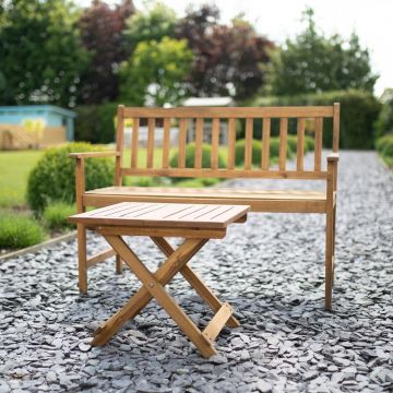Two Seater Acacia Hardwood Garden Bench & Folding Side Table Set