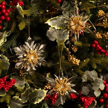 Clear and Gold Acrylic Snowflakes - Christmas Tree Decoration - Pack of 3