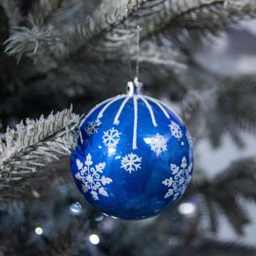 Christmas Tree Decorations - Blue and White Glitter Baubles - Pack of 12