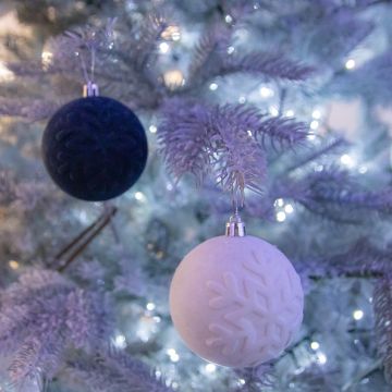 Christmas Tree Decorations - Assorted Ice Blue, Dark Blue and White Baubles - Pack of 12