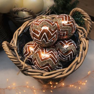 WINTER SALE - Christmas Tree Decorations - Copper with zig zag design Baubles - Pack of 12