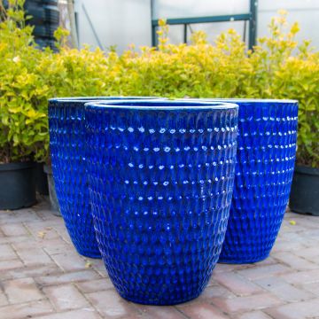 Large Vertical Wave Planter - Blue Glazed Heavy Terracotta