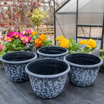 Pack Of Four - Large Black & White Serenity Planter (30cm)