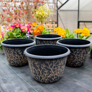 Pack Of Four - Large Black & Brown Serenity Planter (30cm)