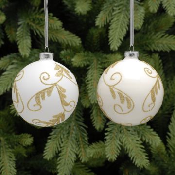 Christmas Tree Decoration -  White with Gold Glitter Bauble