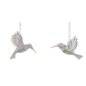Pair of Silver Glitter Hummingbirds - Christmas Tree Decoration