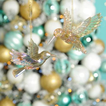Pair of Gold Glitter Hummingbirds - Christmas Tree Decoration