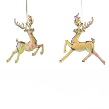 Amber Iridescent Reindeers - Christmas Tree Decoration - Pack of 2