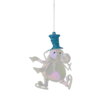 Christmas Tree Decoration - White Iridescent Snowman with Blue Hat