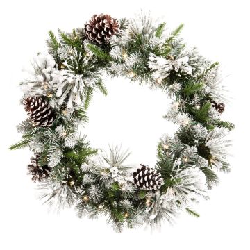 60cm LED Flocked Wreath - Christmas Decoration - Battery Operated