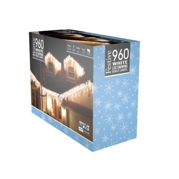 960 White 4 Way Snowing Icicle Lights - Christmas Lights