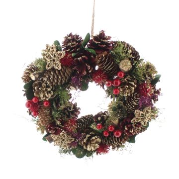 30cm Red Berry and Gold Pinecone Wreath - Christmas Decoration