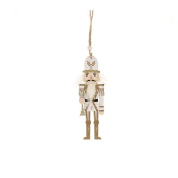 13cm Hanging White and Gold Nutcracker - Christmas Decoration