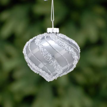 Grey and Silver Sequin Glass Onion - Christmas Tree Decoration