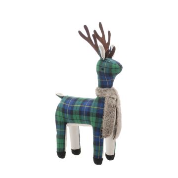 Blue Tartan Tabletop Standing Reindeer - Christmas Decoration
