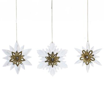 Christmas Tree Decoration - Clear and Gold Acrylic Snowflakes - Pack of 3
