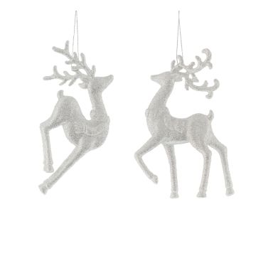 Pair of Bright Silver Reindeer - Christmas Tree Decoration