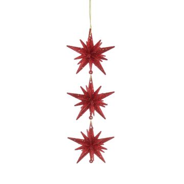 Christmas Tree Decoration - Red Glitter Three Starburst